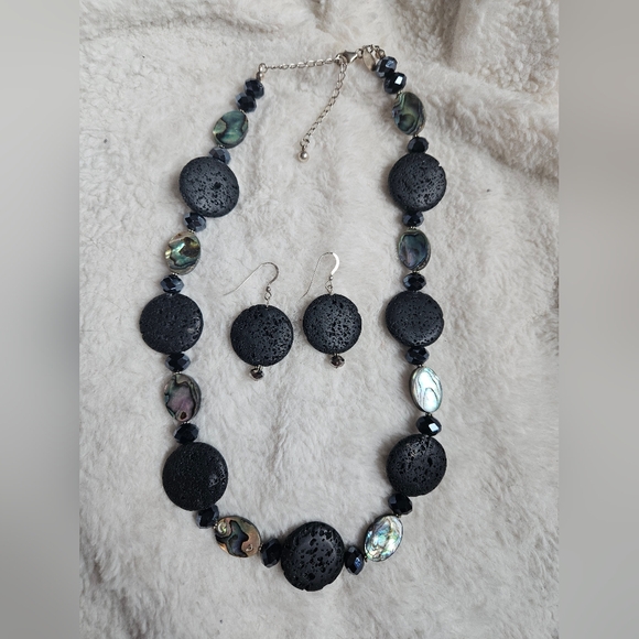 DONNA DRESSLER Lava Stone & Abalone shell Sterling Silver Necklace & Earring Set - Picture 1 of 6